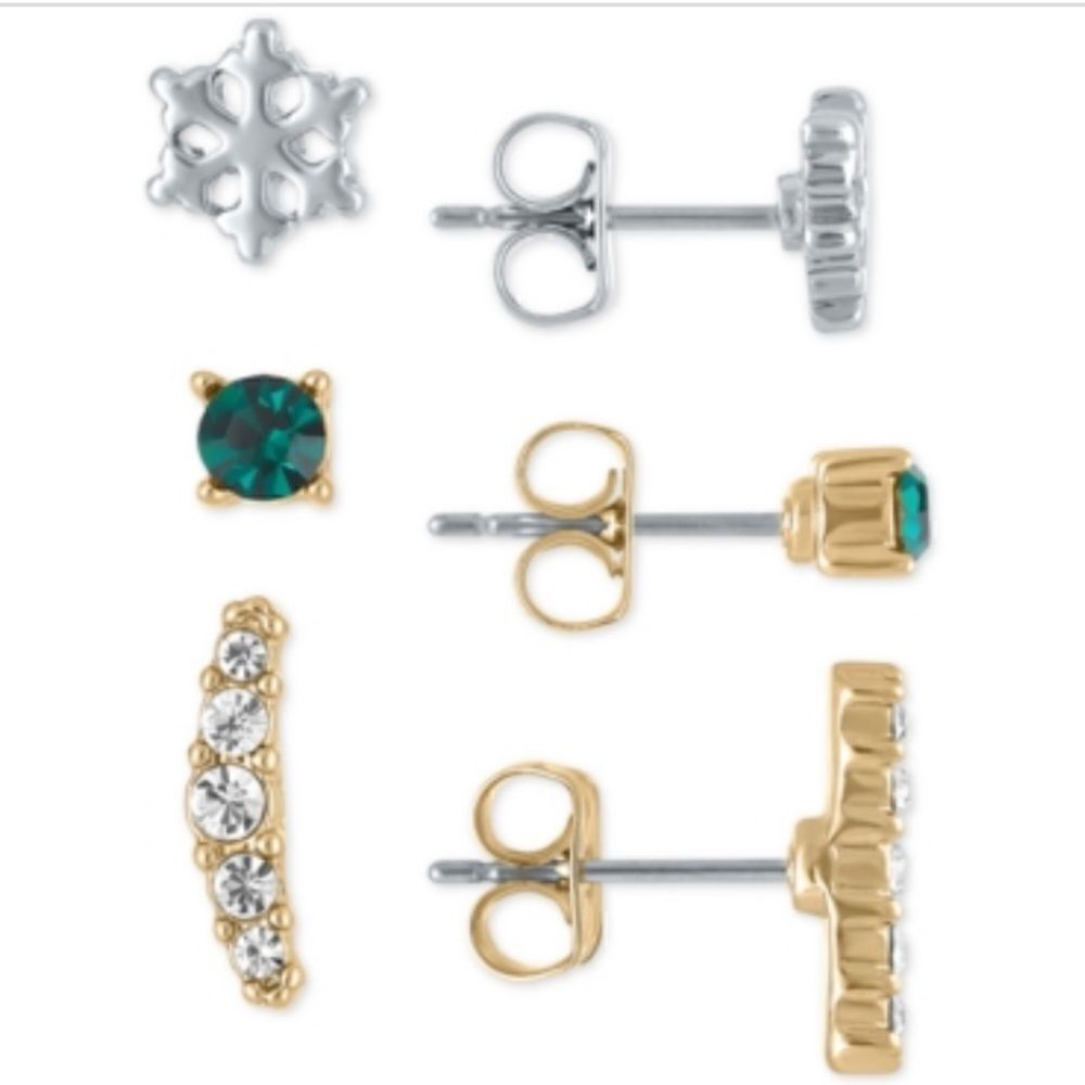 New RACHEL Roy Stud FASHION Holiday Winter Snow Earrings 3 Pair Set